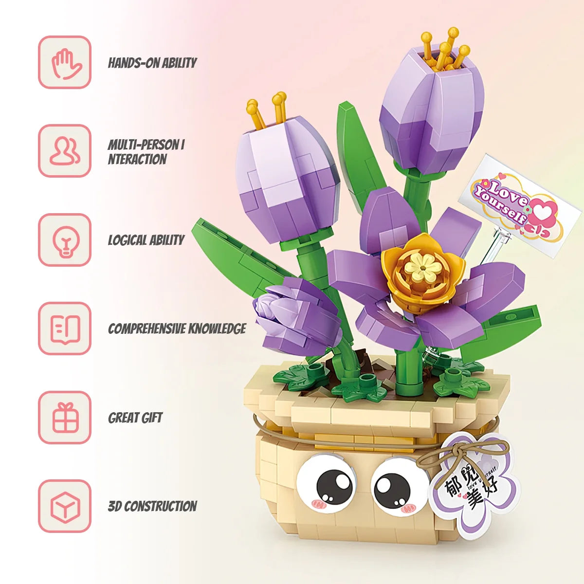 YOMYM Flower Bouquet Building Set - 430 Pieces Flowers Botanical Building Toys- Flower kit with DIY Paper Vase