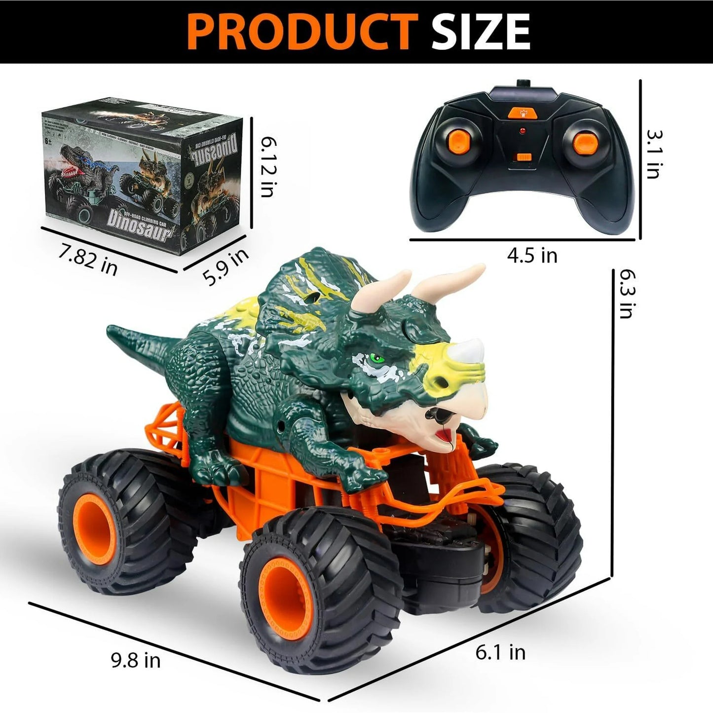 HNH Remote Control Dinosaur Car, RC Monster Truck for Boys, RC Dino Toys with Light, Sound & Spray