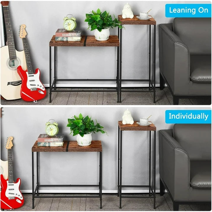 Cheelom Narrow Console Table, 2pcs,Tall Side Wooden Table, Long Hallway Sofa Side Table, Small and Slim, Living Room Table Set for Bedroom Dorm Metal