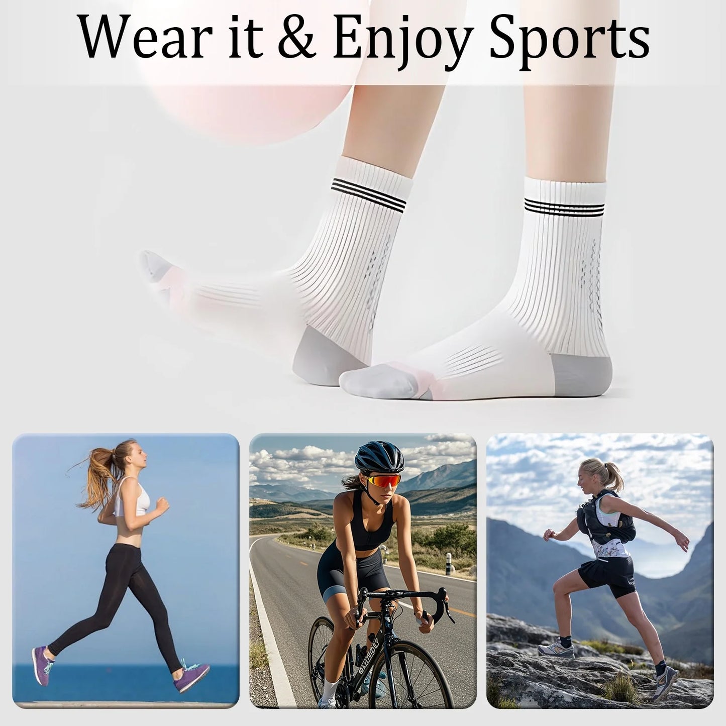YOMYM Womens Cushioned Athletic Running Crew Socks Breathable Wicking Comfort Hiking Socks 10 Pairs