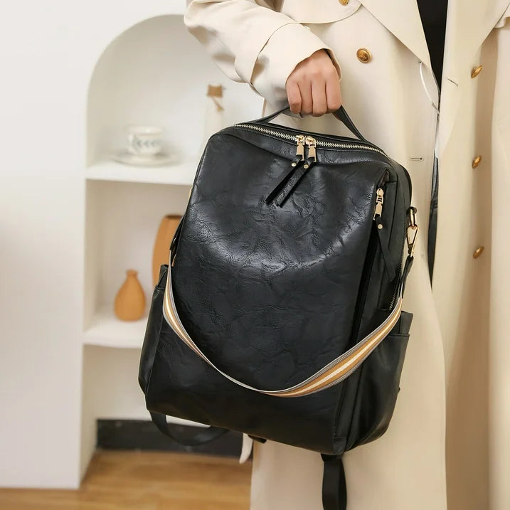 HONGLONG Leather Backpack Purse for Women, Fashion Ladies Waterproof Shoulder Travel Daypacks Bags Black