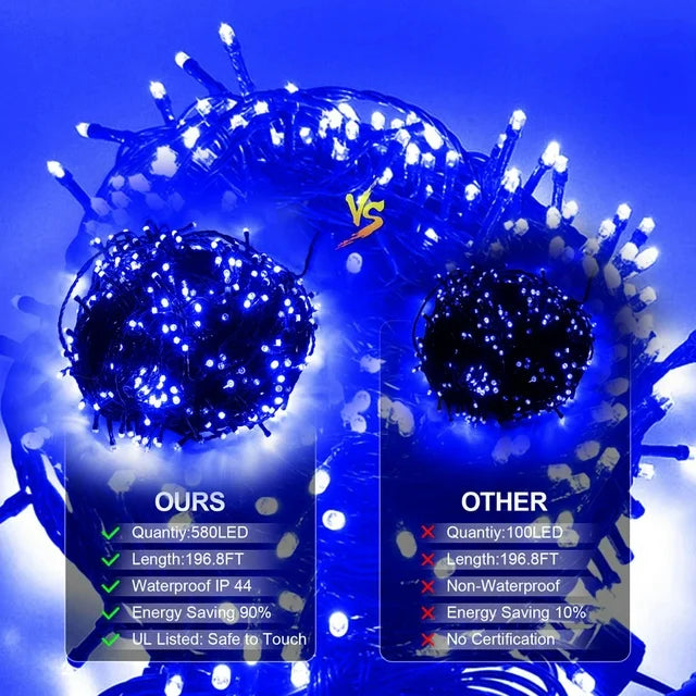 Cheelom Christmas Decorations Lights Solar Fairy Lights 197 FT 580 LED Waterproof Plug in with 8 Modes and Timer Lights Clearance Sale