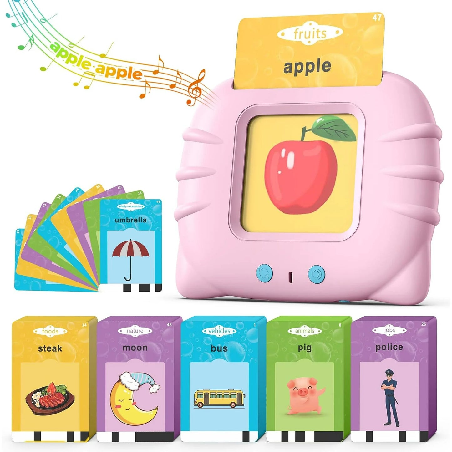 Pink Talking Flash Cards for Toddler 1 2 3 4 Year Olds, Language Learning Toys, Educational Toddlers Toys Reading Machine with 224 Words, Children's Sensory Learning Toys