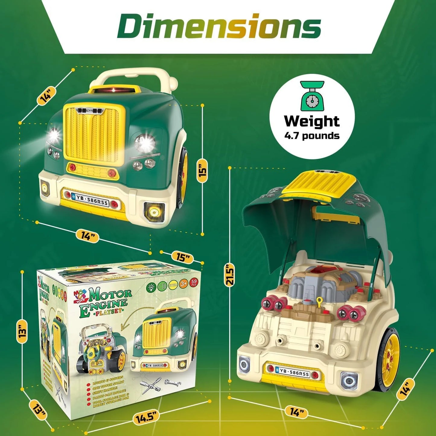 HNH Kids Truck Pretend Play Toy Set for 3-6, Kids Mechanic Repair Set, Big Large Car Builder Kit,Take Apart Motor Vehicle with Light Horn Alarm