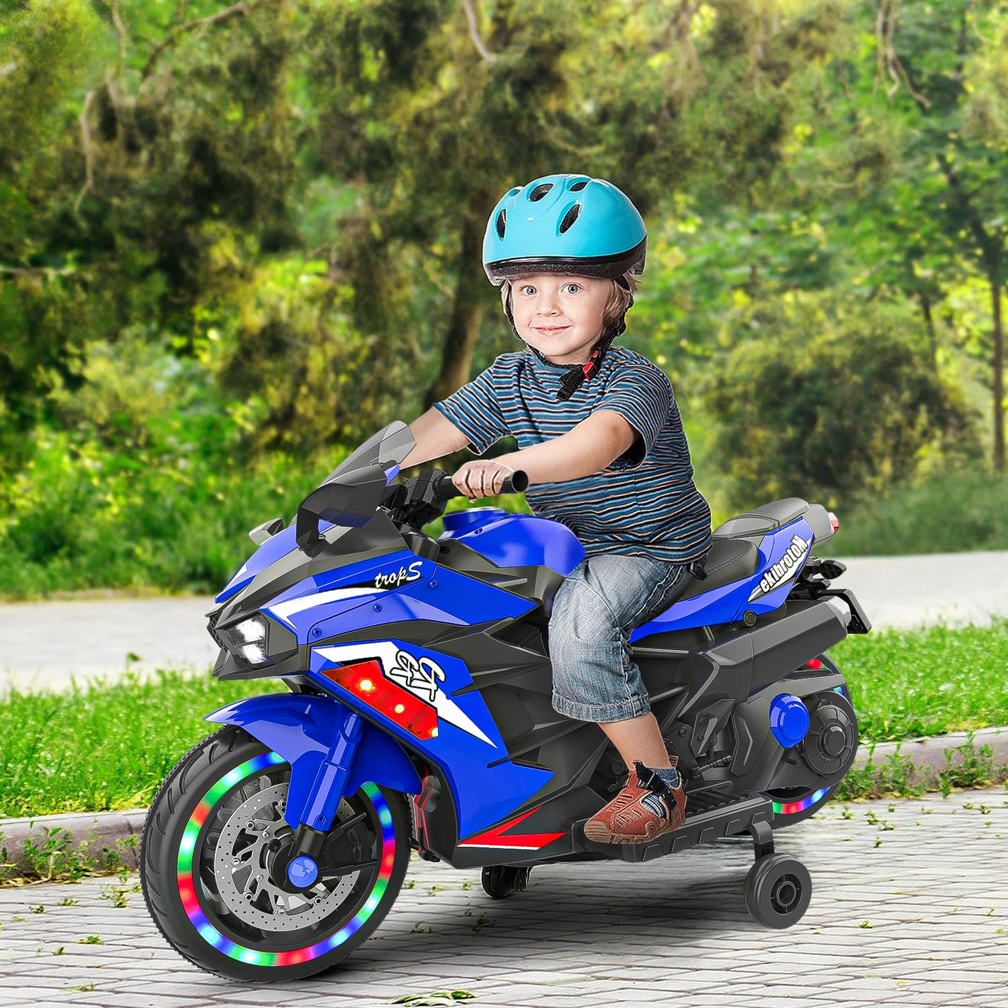 CMGB Kids Motorcycle,12V Ride on Motorcycle Kids Toys, Children Electric Motorcycle with Hand Racing, PU Seat, Blue