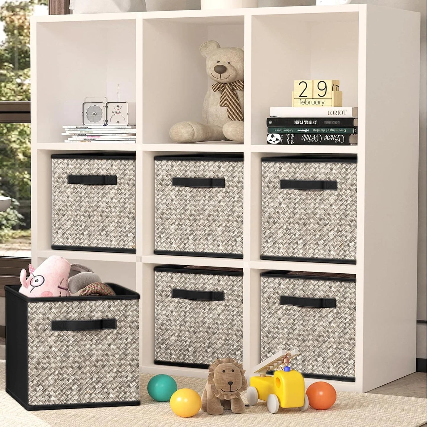 WERSEON 6 Pack Cube Storage Bins, Collapsible Fabric Storage Cubes Bins with Handles, Foldable Storage Cubes-Black