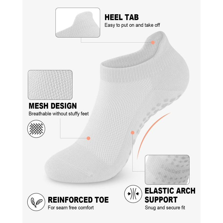 YOMYM 6 Pairs Pilates Socks with Grips for Yoga, Barefoot, Ballet, Barre, Hospital Non Slip Anti Skid Socks for Women and Men