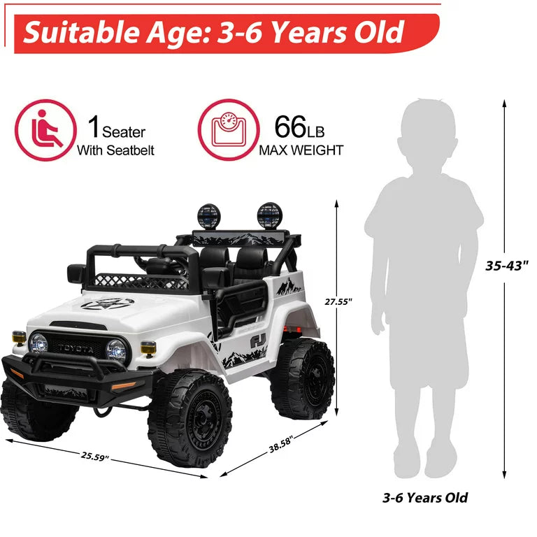 HNH 12V Toyota FJ40 Electric Car for Kids,Ride on Truck for Boys Girls with Remote Control