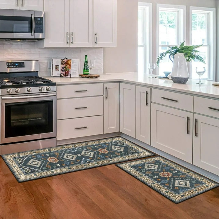 TECHVIDA Boho Kitchen Rugs Sets 2 Piece with Runner Non Slip Kitchen Rugs and Mats Washable Kitchen Mats for Floor Thick Kitchen Floor Mat Carpet Runner Rugs for Hallway Laundry Holiday Decor