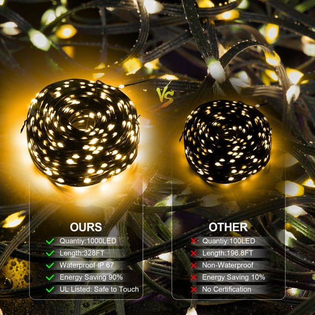 Cheelom Rope Party Decoration Lights Christmas Icicle Lights Outdoor Indoor 328 ft 1000 Led 8 Modes Timer Memory Function IP 67 Waterproof Clearance Sales