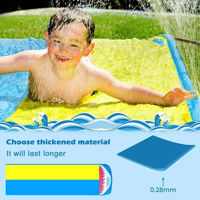 HONGLONG 16FT Double Water Slip Slides Lawn Water Slides Slip Backyard Water Toys with Sprinklers for Outdoor Water Fun Kids Adults