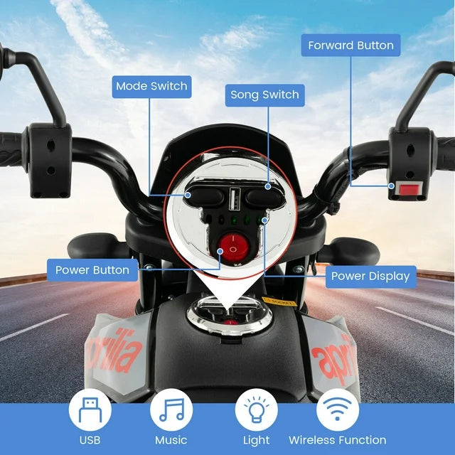 WERSEON Kids Motorcycle 12V, Licensed Aprilia Electric Ride on Motorbike for Toddlers Ages 3-6, Blue