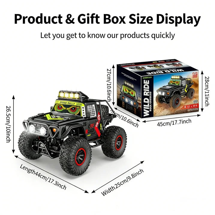 HNH 1:10 Scale 4WD Remote Control Car for Kids, 2.4GH Rc Car Off Road Monster Truck with LED Light, 2 Batteries, 25KM/H