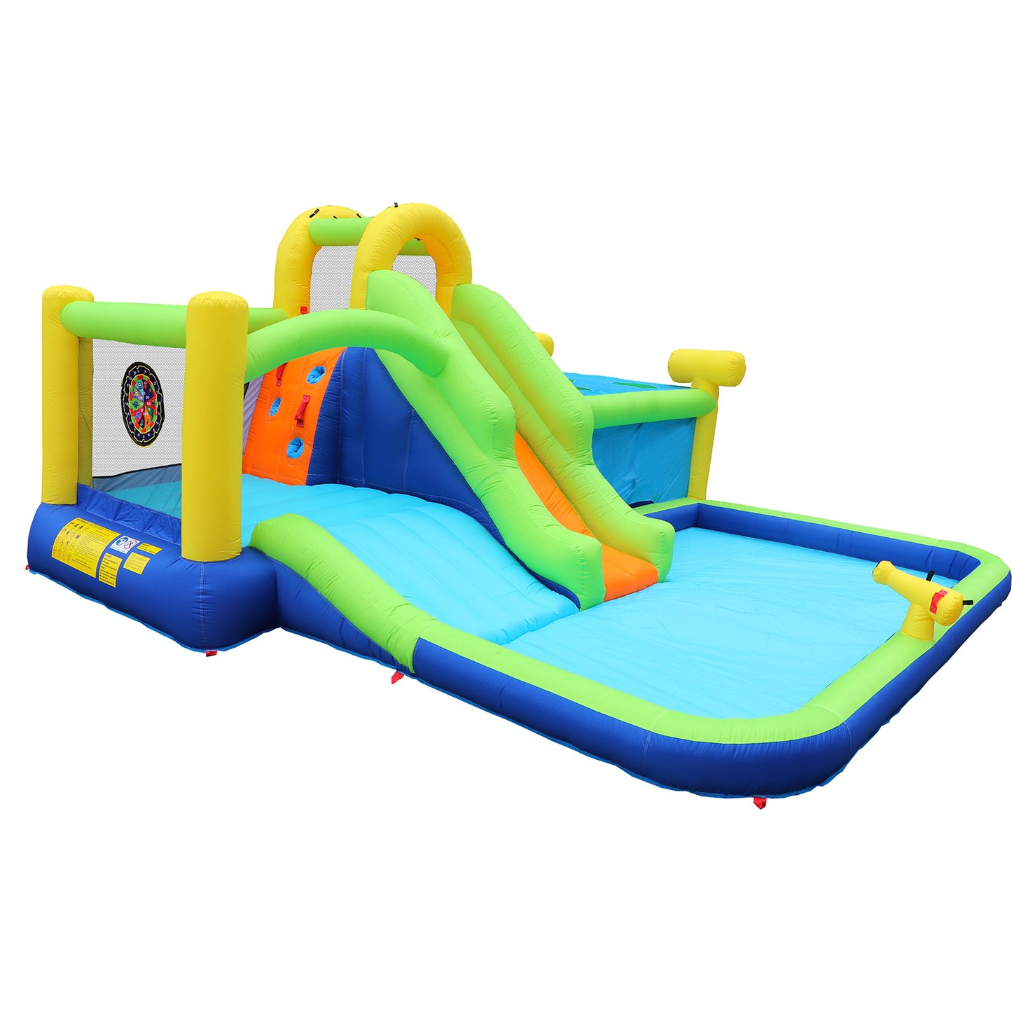 7 in1 Inflatable slide water park bouncing house outdoor garden bouncer with Whack a mole games & Splash pool & Target games & Water gun & Climbing wall & Basketball