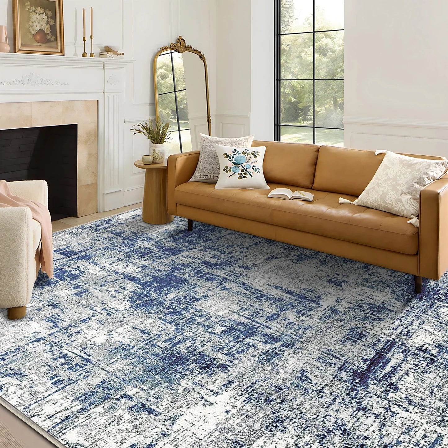 TECHVIDA Modern Area Rug 4x6,Machine Washable Rugs for Living Room,Indoor Carpet Foldable Nonslip,Bedroom Living Room Office-Blue