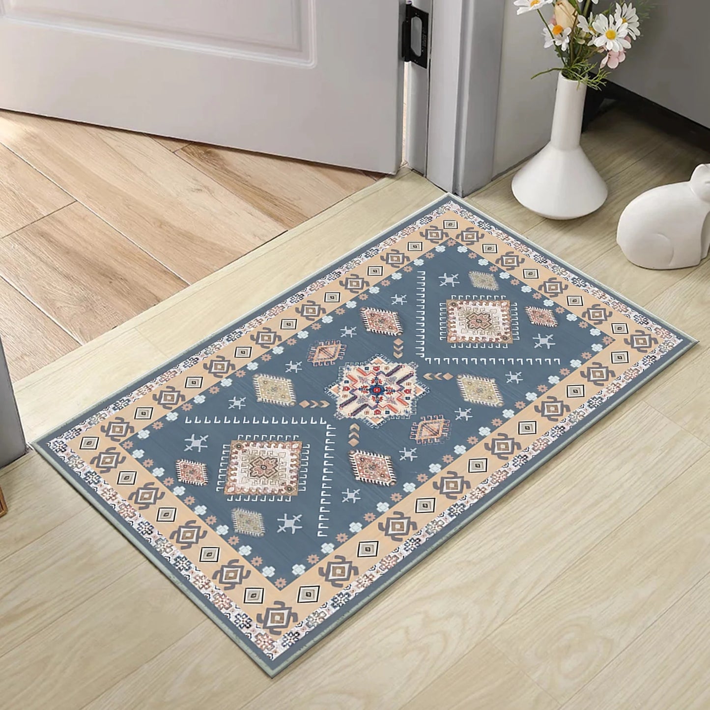 TECHVIDA Kitchen Rugs 4 Piece Set,Non Slip Machine Washable Kitchen Mats,Boho Vintage Abstract Kitchen Carpet for Farmhouse Living Room Hallway