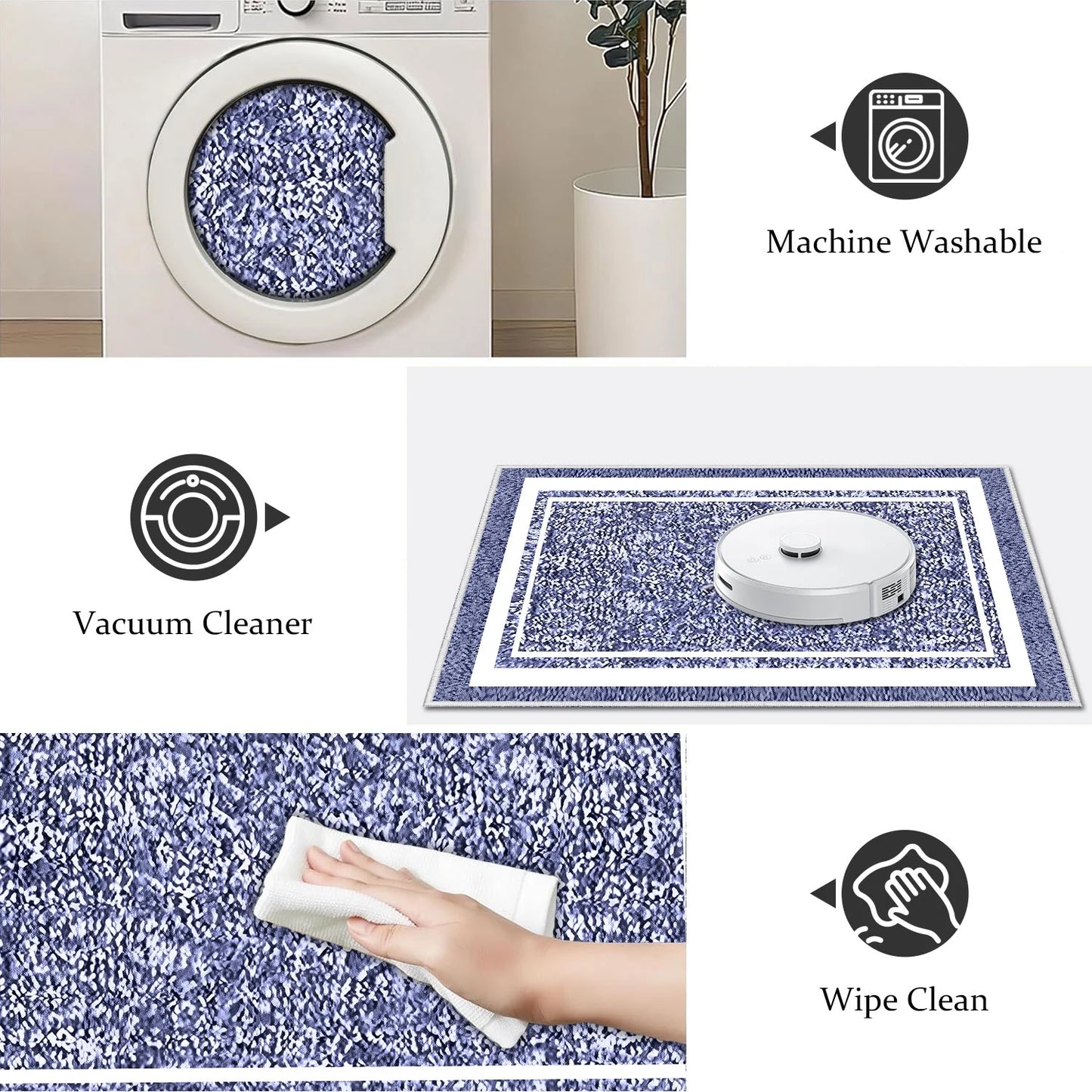 TECHVIDA Bathroom Rugs,Non-Slip Ultra Soft Bath Mat,Soft Absorbent Bathroom Rug and Bath Mat,Machine Washable,(18"x26",Dark Blue and White)
