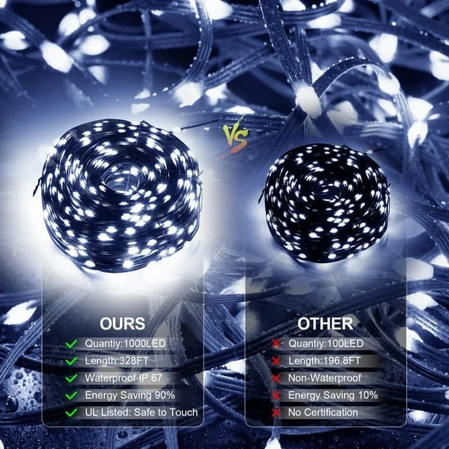Cheelom Rope Party Decoration Lights Christmas Icicle Lights Outdoor Indoor 328 ft 1000 Led 8 Modes Timer Memory Function IP 67 Waterproof Clearance Sales