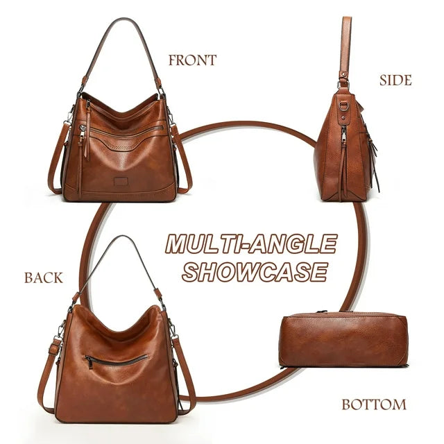 HONGLONG Women Handbag, Travel Shoulder Bag Fashion PU Leather Tote Bag, Brown
