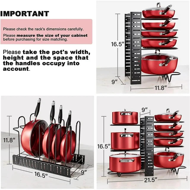 Techvida Pot Rack Organizer, 8-Tier Kitchen Pot and Pan Organizer with 4 Hooks, Adjustable Pot Organizer for Cabinet,Pot Pan Rack under Sink Organizers and Storage