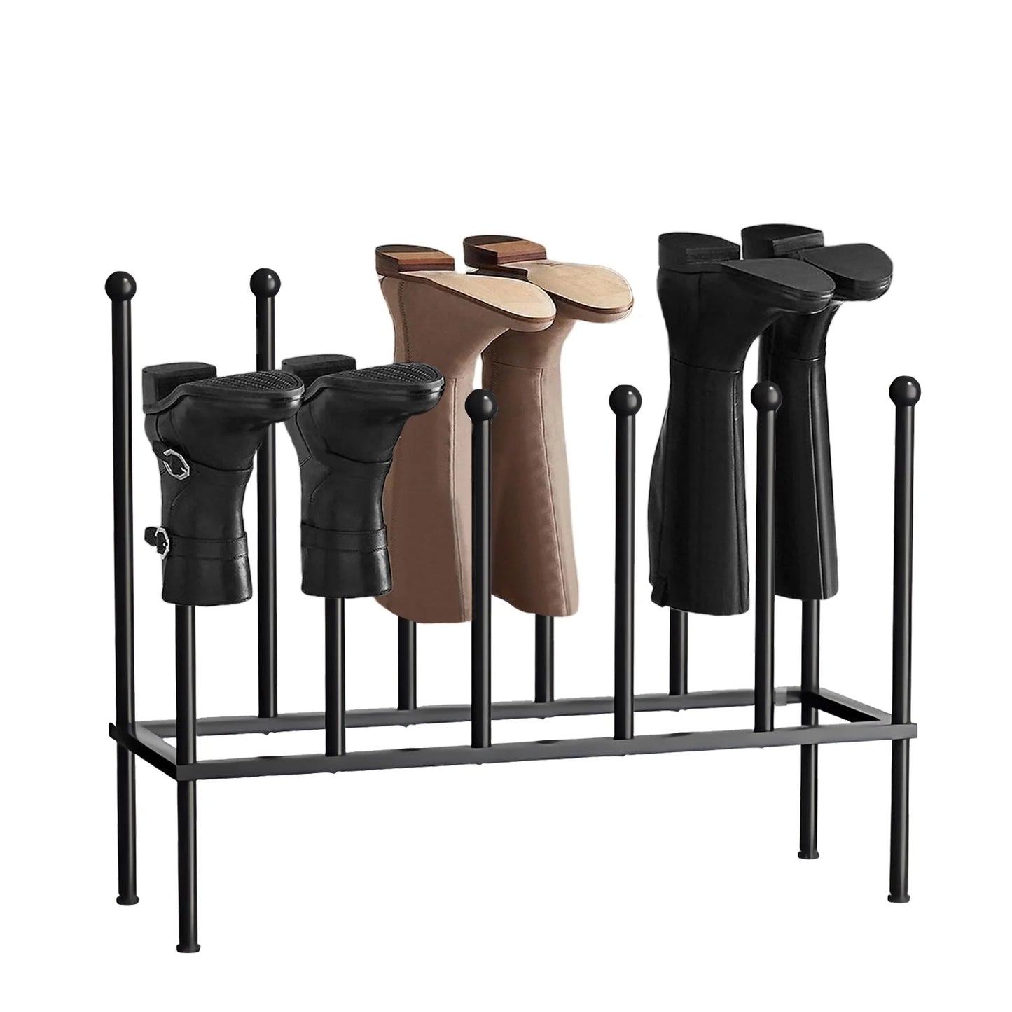 Werseon Free Standing Shoe Racks - Metal Boot Rack for 6 Pairs, 2 Tier Tall Boots Organizer for Dorm Room, Closet, Black