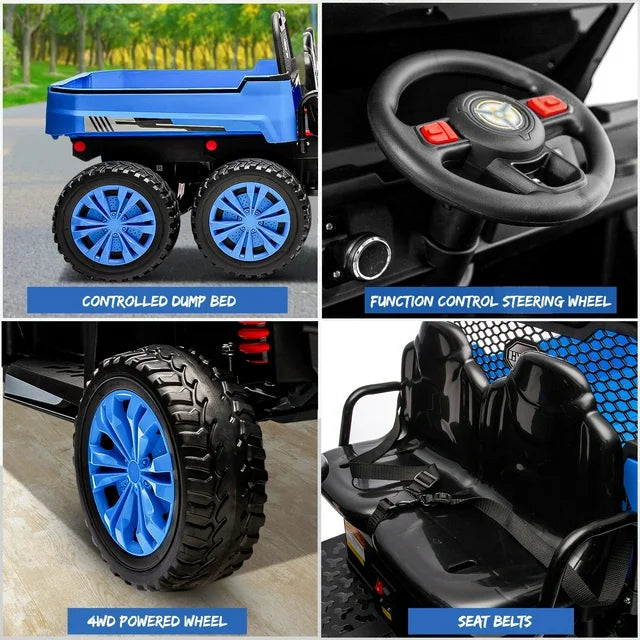 HNH 24V 2 Seater Kids Ride on Truck Car with Remote Control, Ride on Dump Truck with Dump Bed, Ride on Construction Vehicle with Music Player