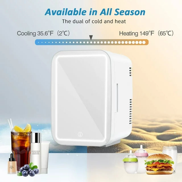 Werseon Mini Fridge, 6 Can Portable Compact Fridge Cooler Personal Travel Refrigerator, Makeup Skincare Fridge with LED Mirror Door