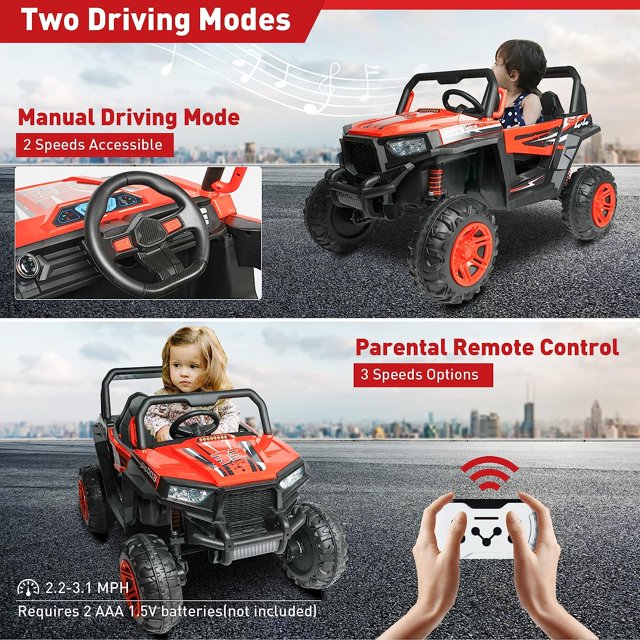 WUBEN 12V Electric Car for Boys Girls, Kids Ride On Truck Car with Parent Remote Control, Ride On UTV Vehicle with Spring Suspension,2 Speeds,Led Lights,Safety Belt,Bluetooth