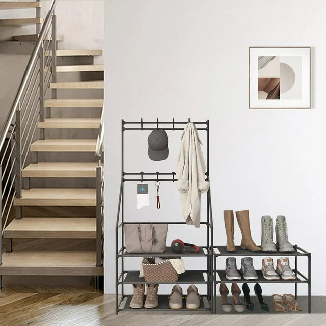 TECHVIDA Coat and Shoe Rack, 5-Tier Shoe Rack for Entryway,Coat Rack with Shoe Storage(Clearance)