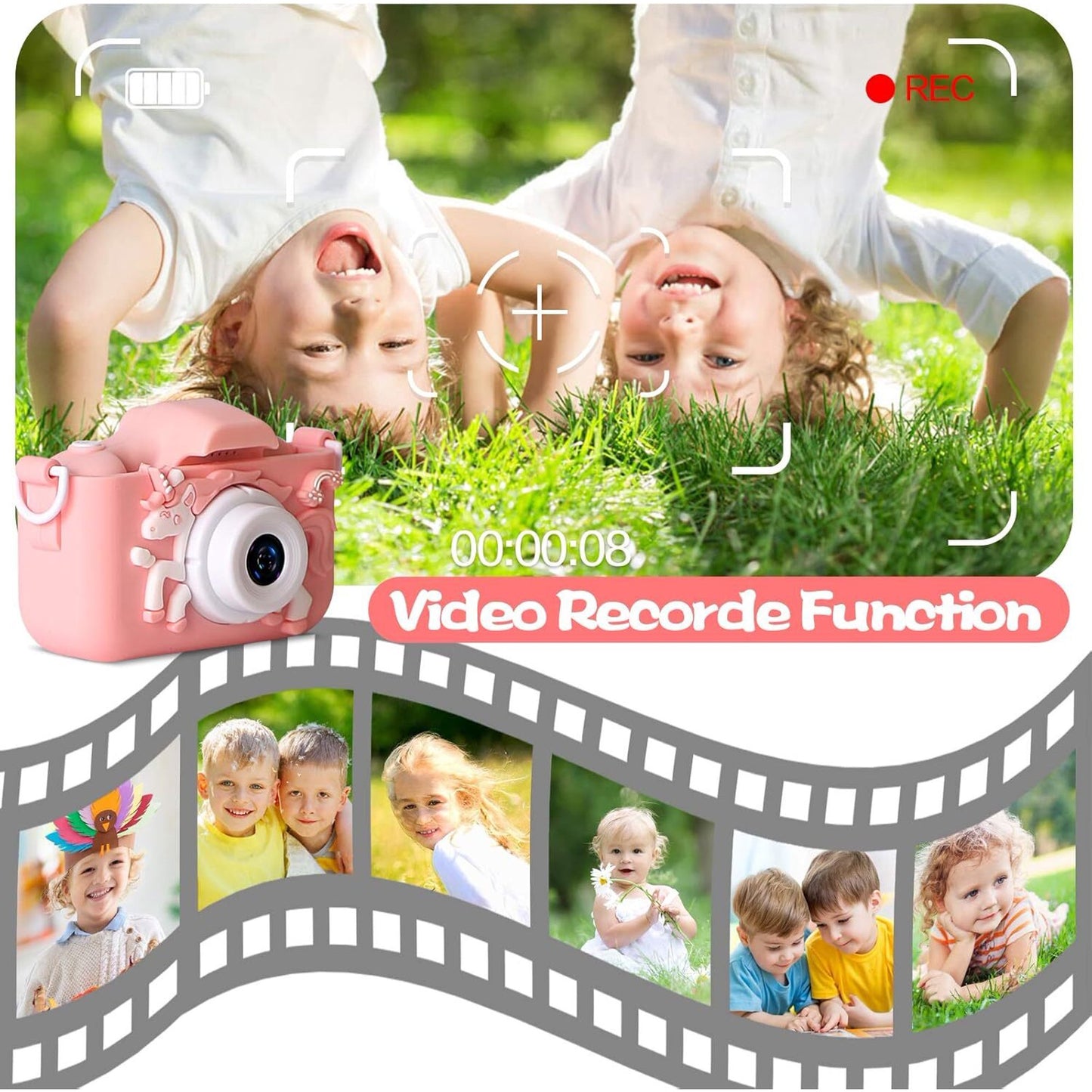Unicorn Kids Camera with selfie for 3-12 Years Old Toddlers 48MP 1080HD with 64GB SD Card Christmas & Birthday Gift Digital Camera for Girls, Boys, Children Portable Camera Gift
