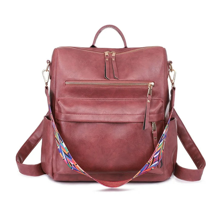 YOMYM Leather Backpack Purse for Women Designer Ladies Large School Convertible Shoulder Bag