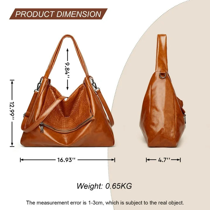 HONGLONG Tote Shoulder Bag Zipper Crossbody Bag for Women,Leather Handbag for Travel Work and School,Brown