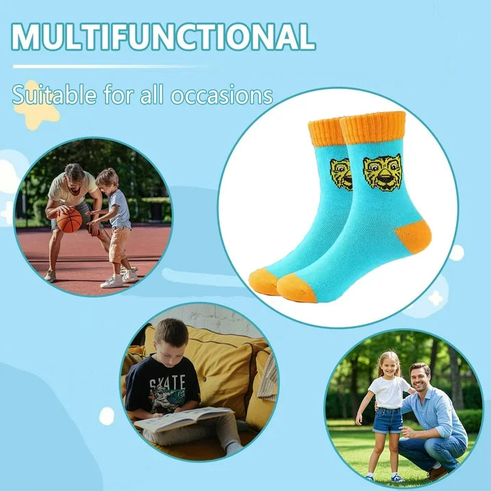 YOMYM Boys Crew Socks Half Cushioned Athletic Socks Cotton Calf Socks Kids Teens 5 Pairs