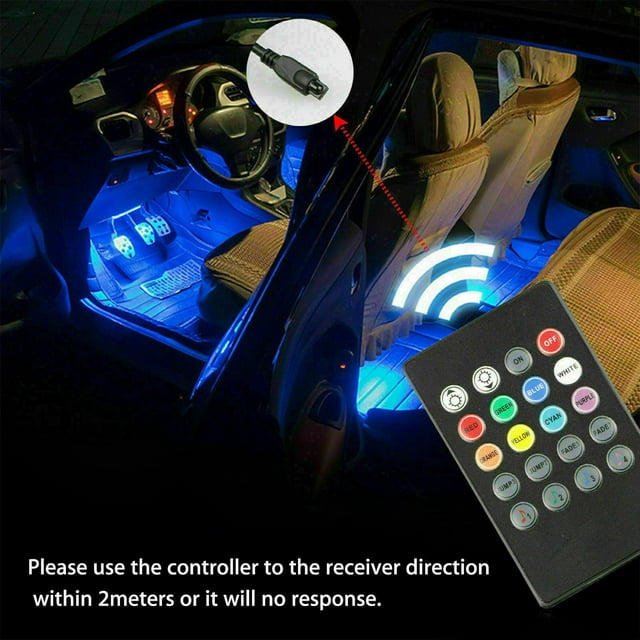 ELTPOWER 4Pcs 12LED RGB Car Interior Atmosphere Light Strip IR Music Lamp With Remote