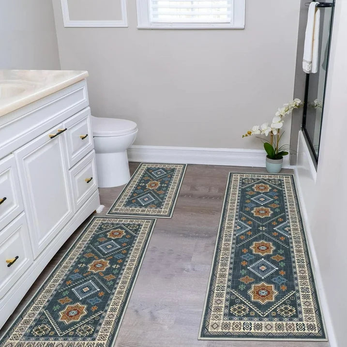 TECHVIDA Boho Kitchen Rug Sets 3 Piece with Runner Non Slip Kitchen Rugs and Mats Washable Kitchen Mats for Floor Thick Kitchen Floor Mat Carpet Runner Rugs for Hallway Laundry Holiday Decor