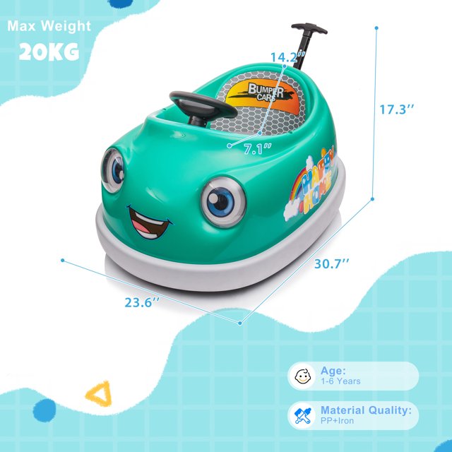 HNH 12V 3 in 1 Kids Bumper Car with Remote Control Ride on Push Car with Dinner Plate, Rocking Horse Mode