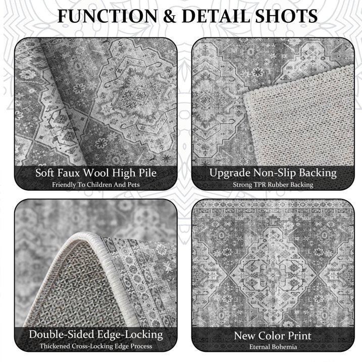 TECHVIDA 2'x6' Hallway Runner Rug Boho,Non Slip Machine Washable Rugs for Hallway Kitchen,Grayish Beige