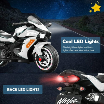 Spoway 12V Kids Ride on Motorcycle,Kids Electric Battery Powered Motorcycle 3-6 Years, Children Motorbike with Light Wheel and PU Seat-White