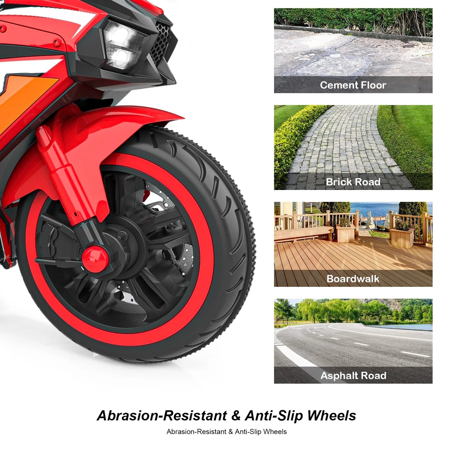 HNH 12V Ride on Motorcycle for Kids, Battery Powered Motorcycle for Child with LED Lights Wheels and Bluetooth Music (Red)