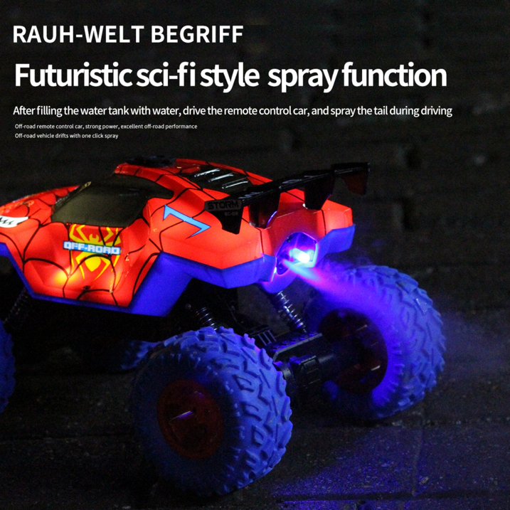 HNH 1:16 off Road RC Car, 4WD Remote Control Car, Monster Truck with Lights and Spray Function, Kids RC Vehicle Truck for Boys & Two Battery