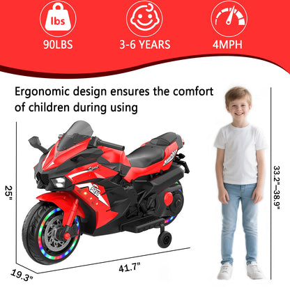 HNH 12V Ride on Motorcycle, Kids Motorcycle with Training Wheels, Electric Motorcycle with Music, Bluetooth, Lights