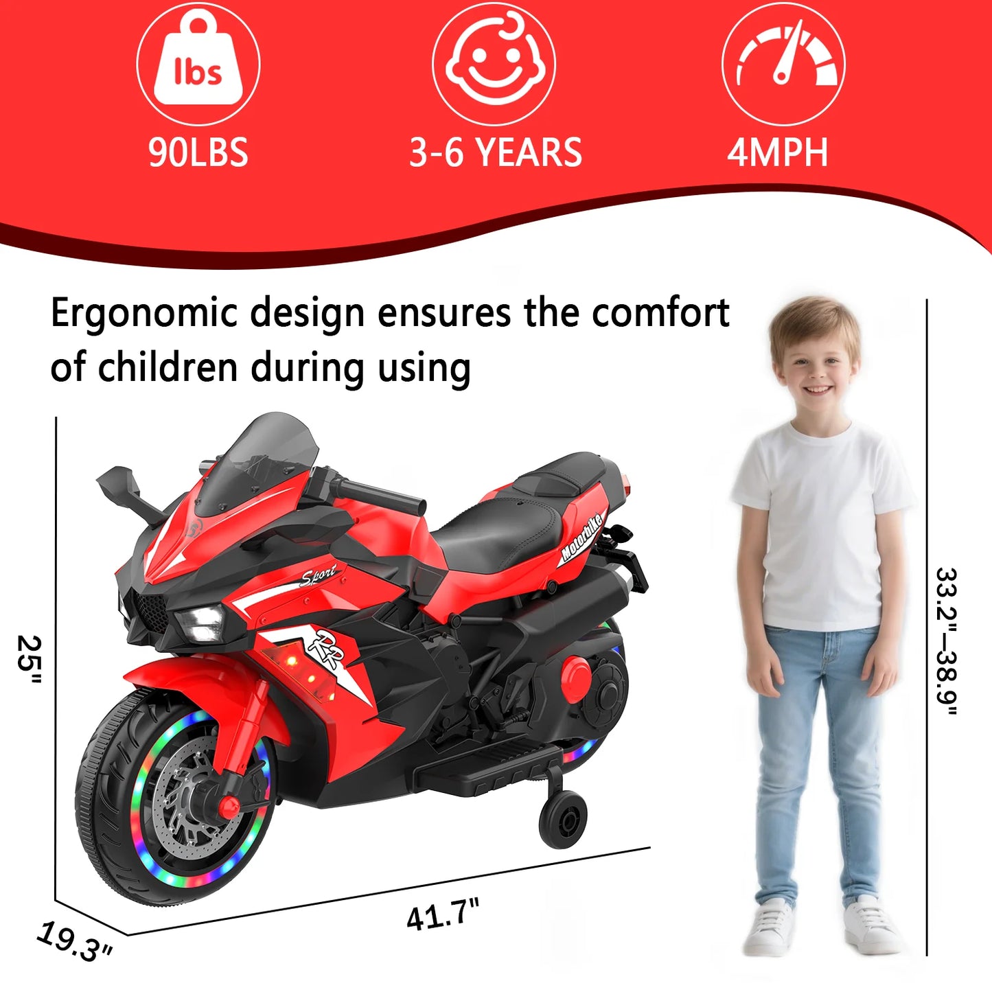 Zogymoz 12V Ride on Motorcycle with Training Wheels, Kids Motorcycle Ride on for 3-6 Years,Powered Ride-ons Toy Gifts