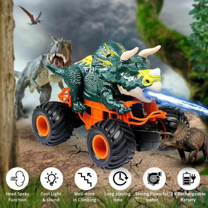 HNH Remote Control Dinosaur Car, RC Monster Truck for Boys, RC Dino Toys with Light, Sound & Spray