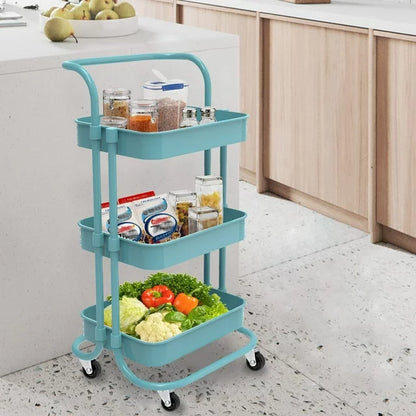 Werseon 3 Tier Mesh Utility Cart, Rolling Metal Organization Cart with Handle and Lockable Wheels, Multifunctional Storage Shelves for Kitchen Living Room Office