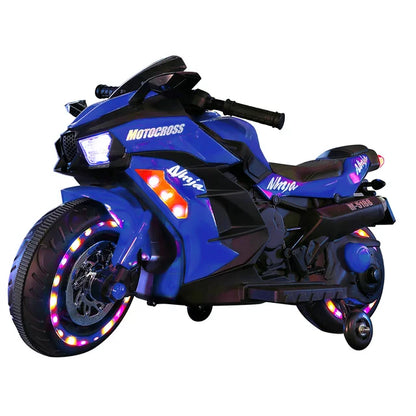 12V Ride on Motorcycle for Kids, Battery Powered 2 Wheels Motorcycle Toy with Bluetooth, Music, Light-Blue