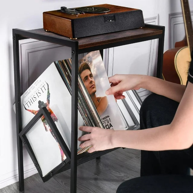 Techvida Record Player Stand with Storage up to 80 Albums,Turntable Stand for Living Bedroom Office