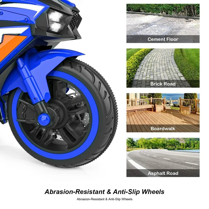 HNH Ride on Toys for Boy Girl, 12V Motorcycle for Kids 3-6, Electric Motorcycle with Music, Bluetooth, Lights(Blue)