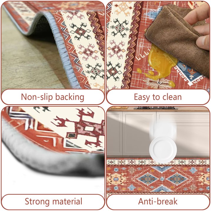 FoxHouse Boho Kitchen Rugs Sets 3 Piece with Runner Non Slip Rugs and Mats Washable Mats for Floor Thick,Floor Mat Carpet Runner Rugs for Hallway Laundry Holiday Decor