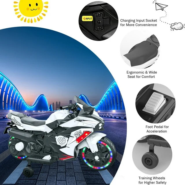 Techvida 12V Kids Ride-On Motorcycle, Child Electric Car/Foot Brake/Light Wheel/PU seat , Kids Ride on Toys Children Electric Motorcycle