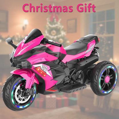 HNH 12V Ride on Motorcycle for Kids, Battery Powered 3 Wheels Motorcycle Toy with Bluetooth, Music, Light